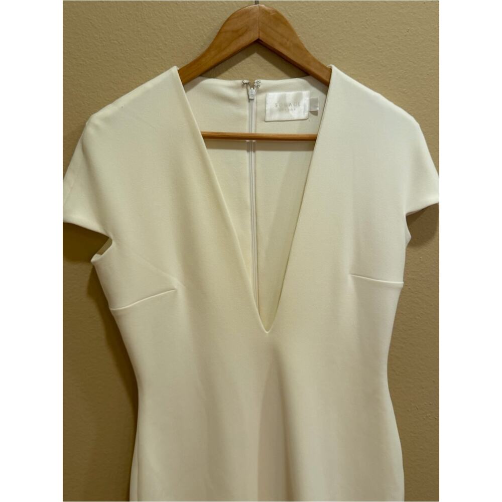 Solace London Women’s Deep V-Neck Short Sleeve Bodycon Dress in Cream 8 - Picture 12 of 14